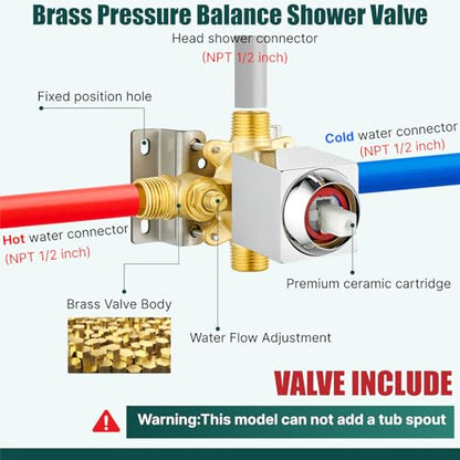 Heyalan 6-Inch Shower Faucet Set with Tub Spout and Valve,Polished Chrome | 6-inch square rainfall head, tub spout with diverter, male-thread rough-in valve, single-handle control and wall-mount design - color: Polished Chrome, size: 6 Inch Square Shower