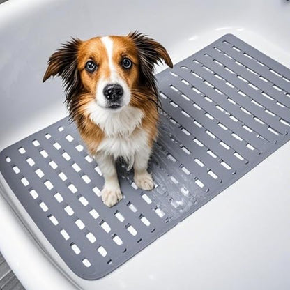 Bathtub Shower Mat, Pet Dog Bathing Non-Slip Mat, Dog Bath mat for tub, Quick Drain Bathtub Mat with Suction Cups & Drain Holes for Bathroom, 27.1x15.7 Inch - color: Grey