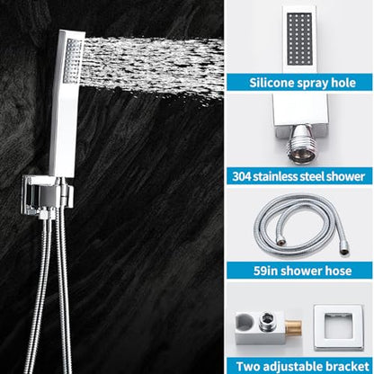 Chrome Shower Faucet Set with Tub Spout 8 Inch Rain Shower | Shower Head and Handle Set, Tub and Shower Faucet Combo Handheld Shower System Square Wall Mount for Bathroom - color: Chrome, style: 8 Inch