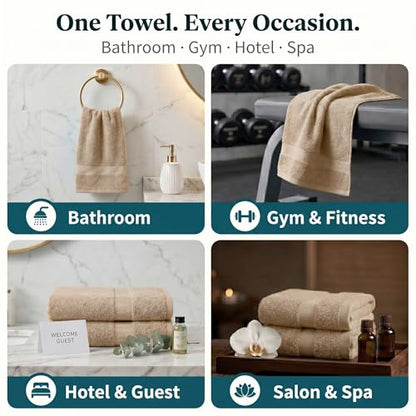 Sofea Hand Towels 6 Pack (16 x 28 Inches) 100% Cotton Bathroom Towels, Soft Absorbent Quick Dry Hand Towels for Bathroom Kitchen - color: Beige