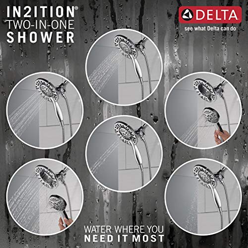 Delta Arvo 14 Series Chrome Bathtub Shower Faucet Set with In2ition 2-in-1 Dual Shower Head with Handheld Spray Combo, Valve Trim Kit, Chrome 144840-I (Valve Included) - color: Chrome