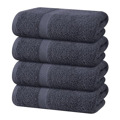 Hand Towel Set of 4-100% Cotton Ultra Soft Highly Absorbent Washable Reusable 600 GSM Lighter Weight, Quick Dry Towels for Bathroom Gym Kitchen Hotel Spa - 16x27 Inch Hand Towels Grey - color: Grey, size: Pack of 4