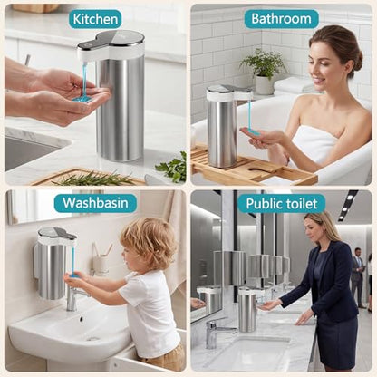 Automatic Soap Dispenser Touchless, 11.8oz/350ml Stainless Steel Hand Soap Dispenser with 4-Level Adjustable Rechargeable Sensor Dispenser Pump,Liquid Soap Dispenser for Kitchen Bathroom