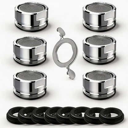 E-TING 6 Pack M24 Male Thread Faucet Aerator Kitchen Sink Replacement | Brass shell 24mm 15/16 inch high flow aerators, equipped with gaskets & wrench, fits bathroom and kitchen sink taps