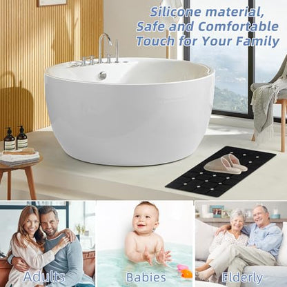 Bathtub Mat 15" x 28" – Non-Slip Foldable Tub Mat with Strong Suction Cups & Large Drain Holes, Durable & Eco-Friendly, for Smooth Surfaces, Ideal for Seniors, Adults, Black - color: Black