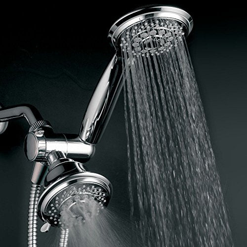 Hotel Spa AquaStorm 30-Setting 3-Way High Pressure Luxury Shower Head Combo | Use Dual 6-mode Overhead & Handheld Heads separately or together! SpiralFlow Design with Water-saving Economy mode / Chrome - color: Chrome - 6 ft Hose
