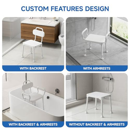 Loyoda Shower Chair for Inside Shower with Back & Arms, Ideal for Seniors | Height Adjustable Shower seat for Disabled, 350 lb Capacity, Non-Slip, Rust-Resistant Aluminum Frame - size: Neutral Gray