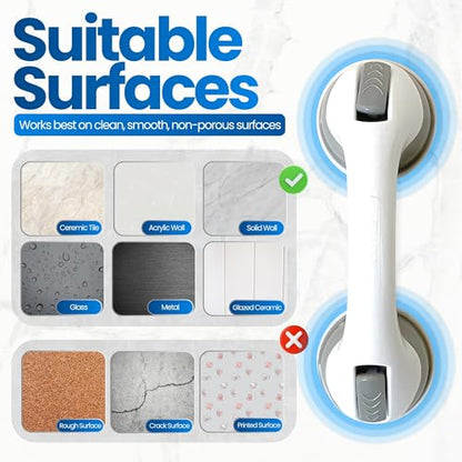 Safe-er-Grip Safe-er-Grip Changing Lifestyles Suction Cup Grab Bars for Bathtubs & Showers; Safety Bathroom Assist Handle, White & Grey, 12 inches | Changing Lifestyles, For Bathtubs & Showers, Safety Bathroom Assist Handle - color: White Grey Accents, si