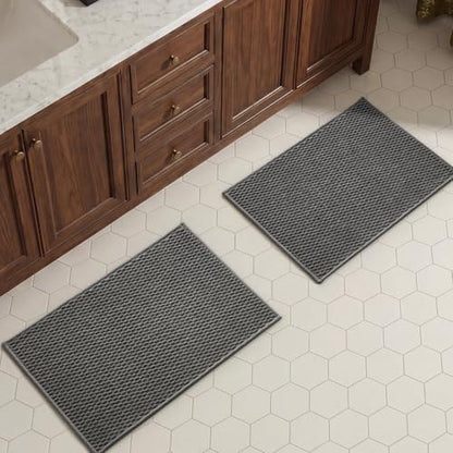 TYUU Bath Mat Set 2 Piece, Thin Bathroom Rugs Non Slip Washable Quick Dry | Non Slip Quick Dry Soft Absorbent Thin Low Pile Bathroom Mats, Washable Bath Rugs 2 Piece Set 16x24 in. Dark Grey - color: Dark Grey, size: 16"x24" + 16"x24"