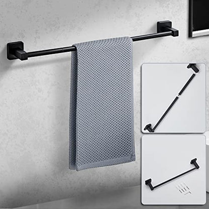 Matte Black Bathroom Hardware Set 8 Pieces,Towel Bar Set Stainless Steel Wall Mounted, Includes 23.6In Hand Towel Bar, Towel Ring, Robe Towel Hooks,Toilet Paper Holder, Bathroom Towel Rack Set - color: Matte Black-8pcs, size: 23.6Inch