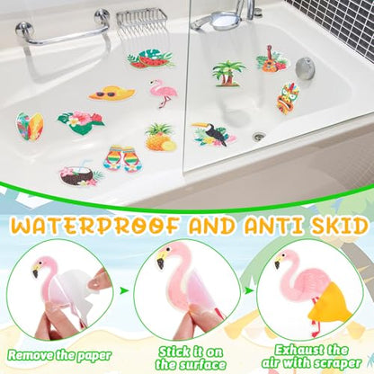 Fullhawl 30 Pcs Tropical Non Slip Shower Stickers, Bathtub Safety | 30 Pack Tropical Style, Vibrant Decorative Pattern, Slip Resistant Surface, Adds Safety to Shower and Bathtub Floors - style: Hawaii