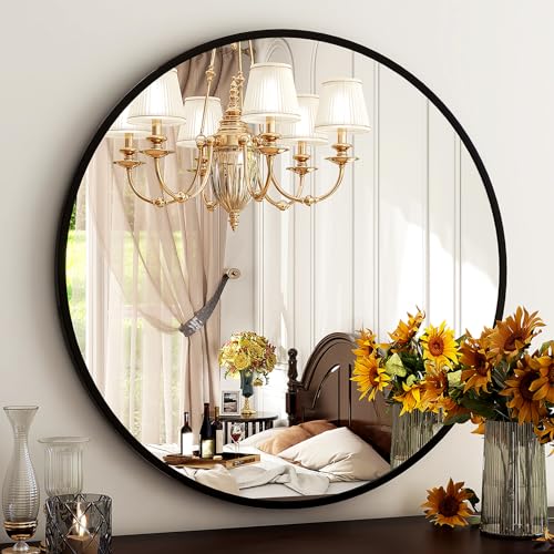 HARRITPURE Round Mirror 20 Black Wall Mounted Circle Mirrors | Vanity Mirror with Aluminum Alloy Frame, Modern Decoration for Bathroom, Living Room, Vanity, Bedroom, Entryway - color: Black, size: 20"L x 20"W