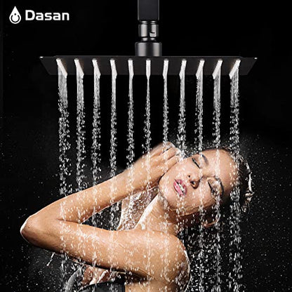 DASAN Full Body Shower System with 6 PCS Body Spray Jets & 12'' Rain Shower Head & Handheld, Ceiling Mount Rain Shower System Matte Black Shower Faucets Sets Complete with Valve, SA-SS03AMB-S12C2 - color: Black