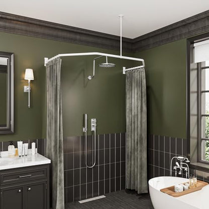 Naiture 60'' x 30'' D Shape Shower Curtain Rod with 36'' Vertical Ceiling Support, Aluminum, Gloss White Finish - color: Gloss White, size: 60'' x 30''