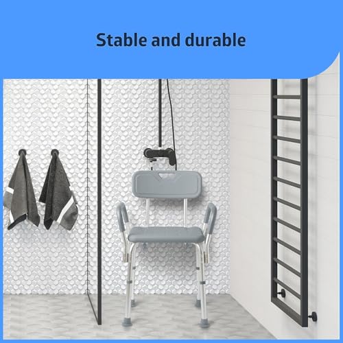 Dr. Dunley Bath Chair for Seniors, Shower Seat with Back, Suction Feet, Non-Slip Adjustable Height Shower Bench for Elderly, 350lb Weight Capacity - size: Backrest with Arms