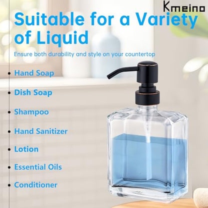 Square Clear Glass Dish Soap Dispenser Set 2 Pack, Oil Rubbed Bronze Refillable Hand Soap Dispenser with Rust Proof Stainless Steel Pump 2 x 13.5 oz Lotion Dispenser for Bathroom Vanity Kitchen - color: Oil Rubbed Bronze, size: 2X13.5oz-Square