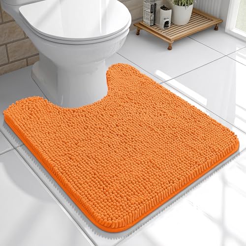 OLANLY Toilet Rugs U-Shaped 20x20, Soft Absorbent Chenille Contour Rugs | Orange, Quick-Drying Rubber Backing, Machine Washable Non-Slip Shaggy Bathroom Mat for Toilet, Home Decor Accessories - color: Orange, size: 20" X 20" Contour Rug