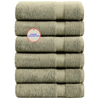 KAHAF COLLECTION 100% Cotton Bath Towels, 24x48 Pack of 6 Towels, Quick Dry, Highly Absorbent, Soft Feel Towel, Gym, Spa, Bathroom, Shower, Pool, Luxury Soft Towels (Olive Green, 24x48-6 Pack) - color: Olive Green, size: 24x48 - 6 PACK