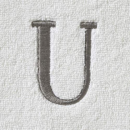 SKL Home Casual Monogram Hand Towel Set, U, 16x26, White 2 Count - color: Casual Monogram Hand Towel Set, size: Hand Towel Set, style: U