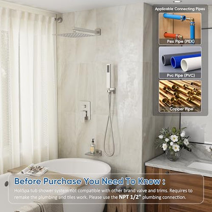 Tub Shower System with 10" Rain Head, Handheld & Valve Kit | All-Metal Tub Shower Faucet Set, Wall Mounted Rain Showerhead, Handheld Spray, Includes Valve and Trim Kit, Brushed Nickel - color: Brushed Nickel 10