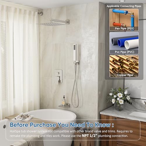 Tub Shower System with 10" Rain Head, Handheld & Valve Kit | All-Metal Tub Shower Faucet Set, Wall Mounted Rain Showerhead, Handheld Spray, Includes Valve and Trim Kit, Brushed Nickel - color: Brushed Nickel 10