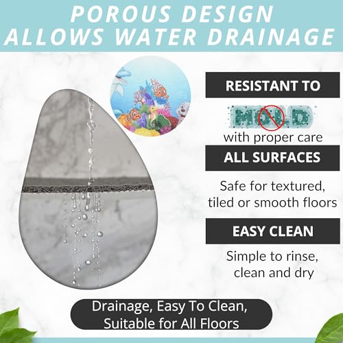 Enkosi Loofah Non-Slip Shower Mat - Shower Floors, Bathtub, Bathrooms, Wet Areas - Cushioned Bath Mat with Drain Holes - Quick Dry PVC, Secure Safety Pad Without Suction Cups (32x24 Dolphin) - color: Kids Dolphin, size: 32" x 24" (Rectangular)