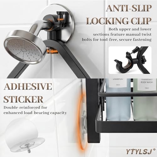 4-Tier Hanging Shower Caddy for Handheld Showerhead, Heavy-Duty Stainless Steel with Dual-Rotating Clamp, Matte Black - color: 4 Tier-Black