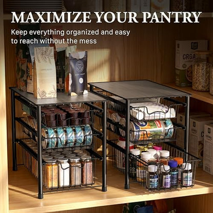 Simple Houseware Stackable 3 Tier Sliding Basket Organizer Drawer, Black - color: Black, size: 3-tier