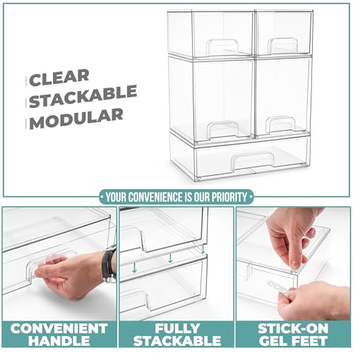 Sorbus Acrylic Storage Containers - 5 Pack, Stackable Storage Bins Set for Bathroom Organization - Clear Acrylic Drawer Organizers - Makeup Case Pull-Out Drawers (7.6’’ and 4.4’’ Tall and 12.1’’ Wide) - size: 5 Pack, Complete Set