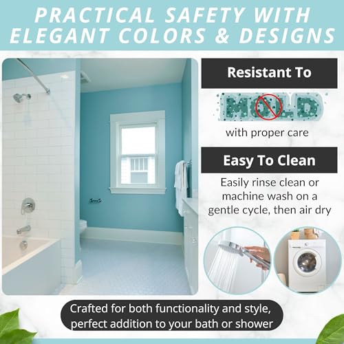 ENKOSI Non-Slip Bath & Shower Mat 40x16 Extra Long, Suction & Drain Holes | Light Blue color; Durable PVC; 40x16 in, Light Blue - color: Light Blue