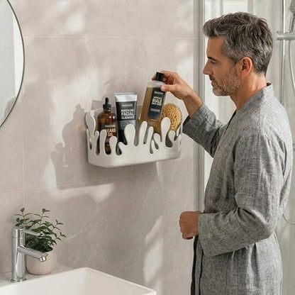 Vigar Shower Organizer 2 Pack, Adhesive Shower Caddy, Gray | No Drill Shower Shelf, Hooks and Drainage Holes, Wall Mounted Bathroom Storage for Shampoo, Soap and Bath Accessories