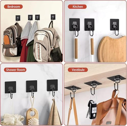 5 PCS Towel Racks for Bathroom,Adhesive Wall Hooks with Sticky Backing,Matte Black Stainless Steel for Hanging Robe and Coat