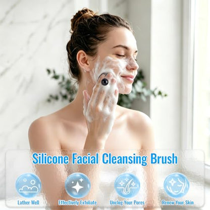Silicone Back Scrubber for Shower, Bath Brush with Long Handle | Exfoliating & Lathering Body Scrubber Shower Brush - color: Black