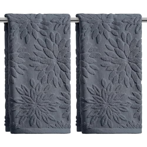 Artoid Mode 2 Pcs Grey 3D Dahlia Floral Jacquard Hand Towels for Bathroom, 100% Cotton Soft Absorbent Bathroom Decor Towels, 13.7 x 29.5 Inch - color: Grey, size: 13.7" x 29.5", 2PCS