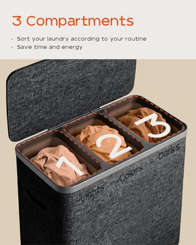 CASAMAYA Laundry Basket with Lid, Laundry Hamper 3 Section, 190L collapsible Laundry Organizer, Easy Assembly,with Handles and Removable Liners, 25.2 x 15.7 x 29.5 Inches, Black JSP904B - color: Black, size: 190L(3-Section)