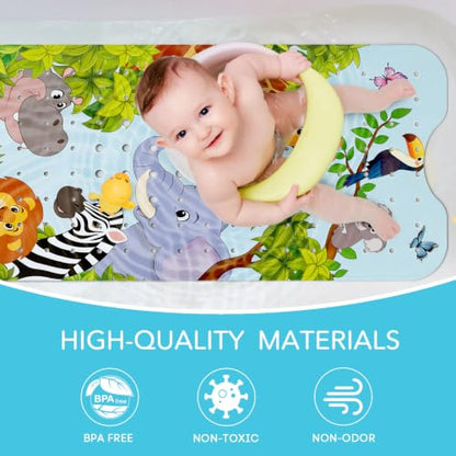 SHUCHING Baby Bath Mat for Tub Non Slip-40x16 Inch, Safari Animal | Bathtub Mat for Kids & Toddler Mold Free, Long Shower Mat for Inside Shower with Suction Cup, Machine Washable - color: Jungle Animal