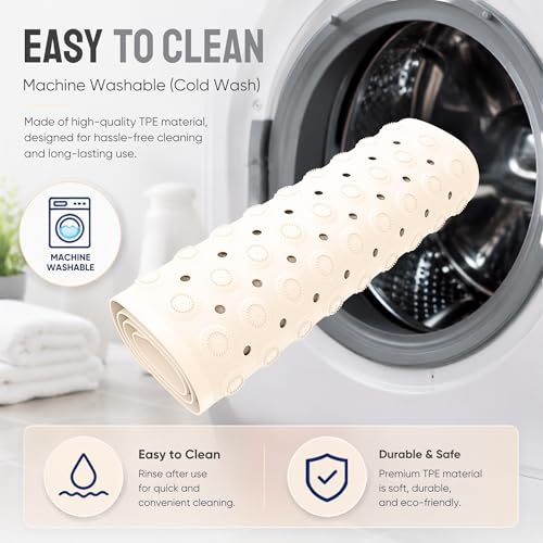 Bathtub Mat Non-Slip – 39" x 15.5" Extra Long Shower Mat with Suction Cups, BPA Free & Machine Washable, Textured Bath Mat for Tub, Ideal for Kids, Seniors & Pregnant Women, Cream - color: Cream