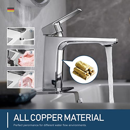 GENBONS Chrome Bathroom Faucets 1 Hole Single Handle Bathroom Vanity Sink Faucet with Pop-up Drain and Faucet Supply Lines Rv Lavatory Vessel Faucet Basin Mixer Tap | Pop Up Drain | Modern 1 or 3 Hole Basin Mixer Tap Washbasin Vanity Faucet | cUPC Supply