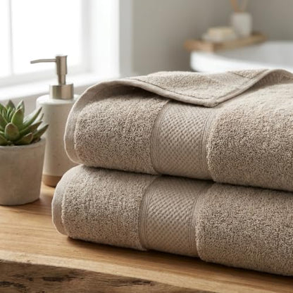 Bamboo Viscose Bath Towel Set Terry - Pack of 6 - Taupe - 30 x 60 in – 60% Viscose Derived from Bamboo 40% Cotton – 730 GSM Plush & Soft Feel - Oeko-TEX Certified - Spa-Luxe Drying Comfort - color: Taupe