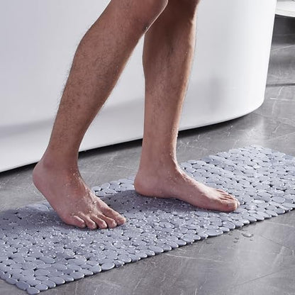 Webos Bath Shower Mat Non Slip: Extra Large Pebble Bathtub mat for Families, Anti Slip Shower Matt with Drain Holes Suction Cups Tub Mat - 16 X 40 Inch Grey - color: Pebble Grey