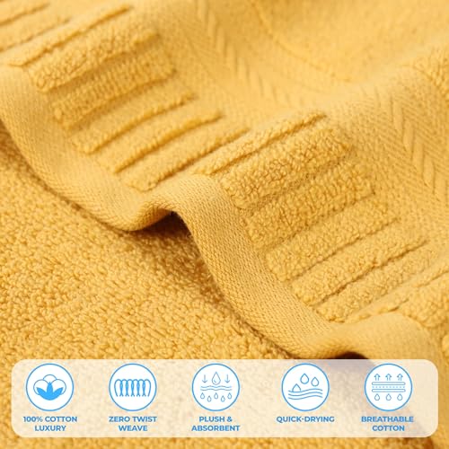 Superior Venice Zero Twist Cotton Medium Weight Bath Sheets, for Guest Bath, Bathroom, Shower, Spa, Plush Towels, Essentials, Ribbed Textured Border, Oversized Towels, Set of 2, Gold