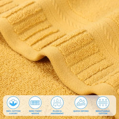 Superior Venice Zero Twist Cotton Medium Weight Bath Sheets, for Guest Bath, Bathroom, Shower, Spa, Plush Towels, Essentials, Ribbed Textured Border, Oversized Towels, Set of 2, Gold