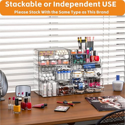 Cq acrylic 3 Pack Clear Makeup Organizer Countertop,Stackable 8 Drawers Skin Care Organizer,Cute Make Up Organizers for Vanity Jewelry,Hair Accessory,Beauty,Skin Care,Skincare Product Desk Storage - size: 8 Drawers-Set of 3