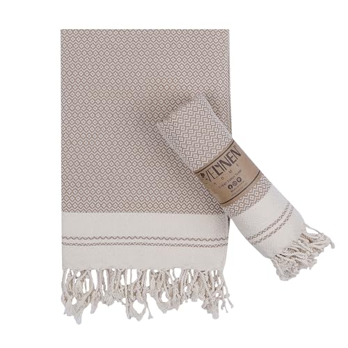 Evelynen Turkish Hand Towels for Bathroom & Kitchen Towels Decorative Set of 2 | Boho Farmhouse Hand Towels with Hanging Loops for Face, Dish, Kitchen & Bath |(16" x 32" - Tan) - color: Tan