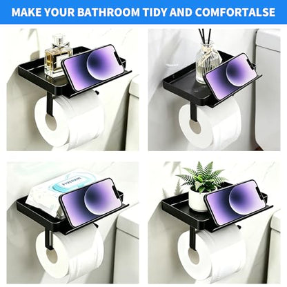 YIGII Toilet Paper Holder with Large Capacity Wide Phone Shelf, Matte Black | Large Wet Wipes Storage, Rustproof Stainless Steel Wall Mount Design for Bathroom, Washroom, Easy Access Organization - color: Deep Black