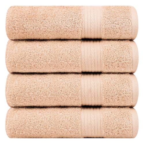 100% Cotton Bath Towels 30x54 Inches, 600 GSM, Soft & Absorbent, Set of 4, Beige - color: Beige, size: Bath Towel Set of 4