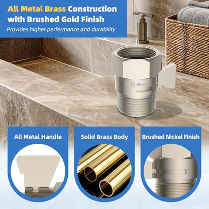 Hibbent All Metal 1 Pack Shower Head Flow Control Valve, G1/2 Brass Shut-off Valve with Metal Handle Lever, Shut OFF Water Flow Control Regulator for Handheld Shower, or Bidet Sprayer, Brushed Nickel - color: Brushed Nickel