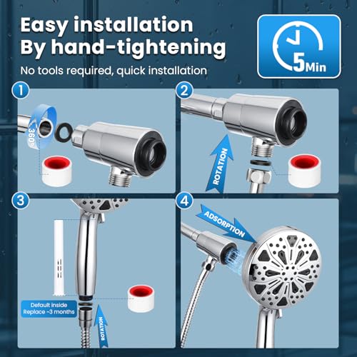 High Pressure Magnetic Filtered Shower Head with Handheld, Chrome | Detachable Showerhead with 72-Inch Hose, 10 Mode, Power Jet, 5-Inch Face, Anti-Clog Nozzles, Hard Water Softening Filter