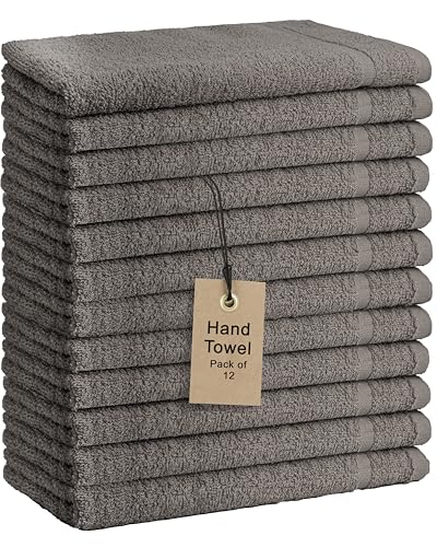 Basic Hand Towels 16x26 Inches – Pack of 12 – Grey Color – Soft and Absorbent Multipurpose Cotton Towels for Bathroom, Spa, Gym, Salon, Hotel, and Everyday Use - color: Grey, size: 16x26 inch Pack of 12