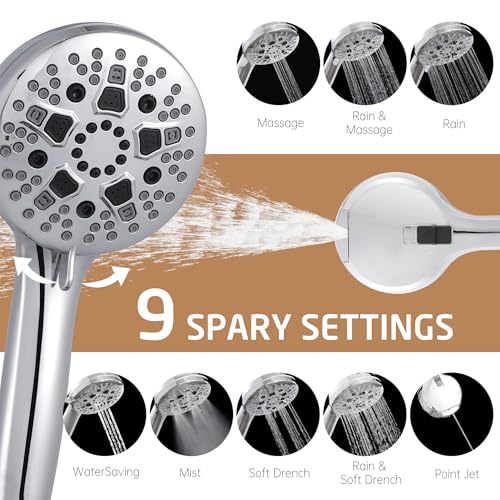 KES 30-Inch Shower Slide Bar with High Pressure 9 Functions Adjustable Handheld Shower Head & 59-Inch Hose, Built-in Power Wash to Clean Tub Tile & Pet, Wall Mount Polished Finish 18/8 Stainless Steel - color: Chrome